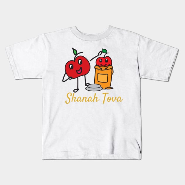 Shana Tova greeting with cute apple and honey Kids T-Shirt by sigdesign